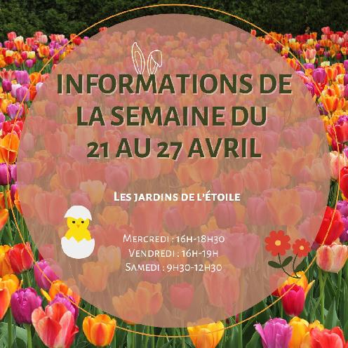 📅 Les infos de la semaine du 21 au 27 avril